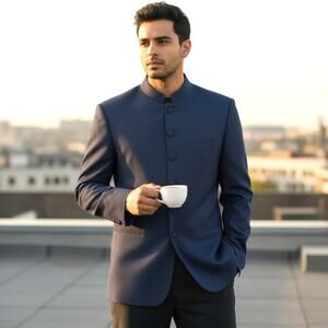 Gianni Versace Blazer Mens 42 R Navy Tessuti Mandarin Collar 6-BTN Jacket Italy